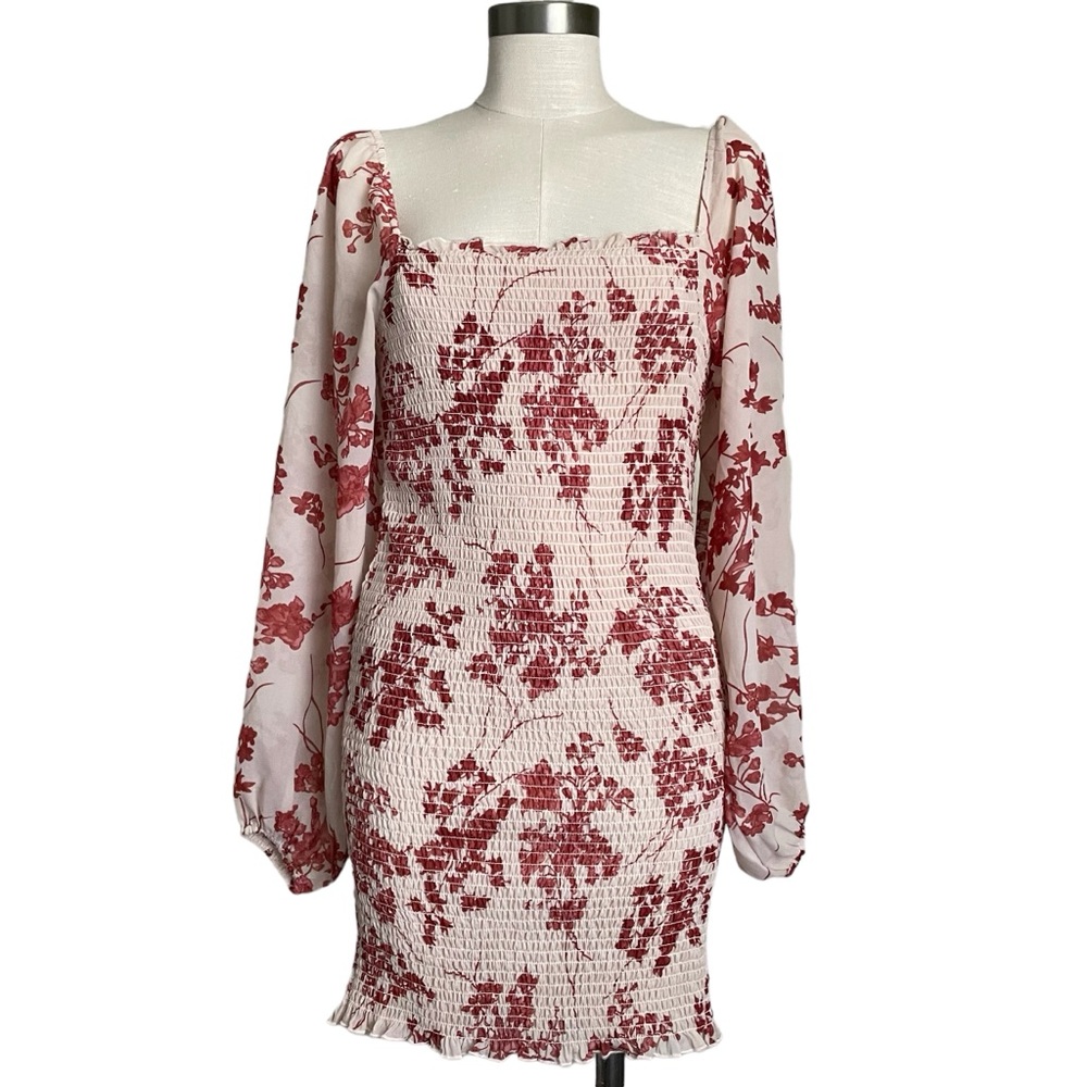 lovely day red floral tree long sleeve dress